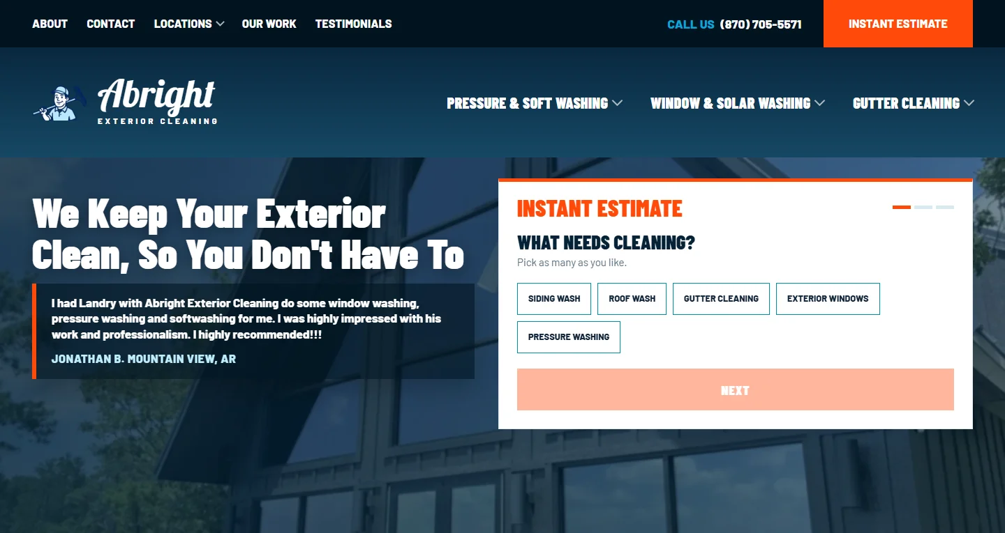Abright Exterior Cleaning website homepage